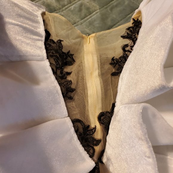 White Velvet Gown with Puffy Sleeves and Sequin Front - Picture 2 of 4